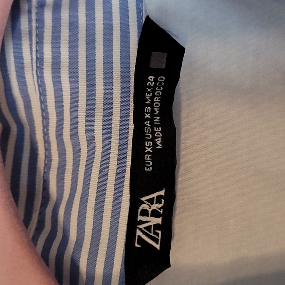 Zara Blue White Stripe Top 3/4 Sleeve With Gold Oversized Button Down Size XS - Picture 12 of 17